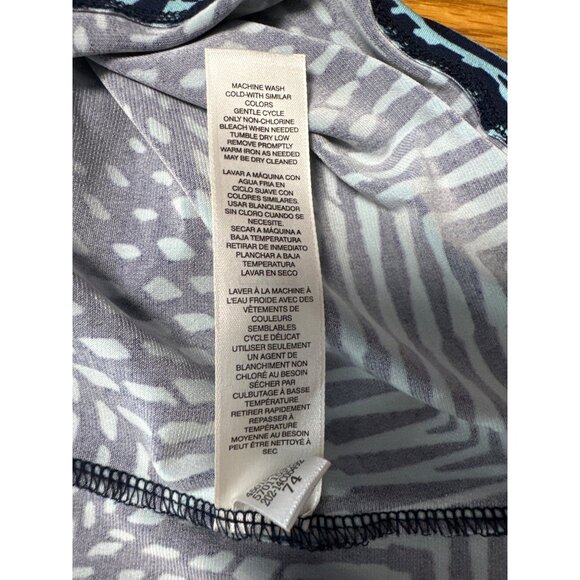 Chicos Womens Navy & Aqua Geometric Print 3/4 Sleeve Scoop Neck Top Size 1 US S - Picture 7 of 9